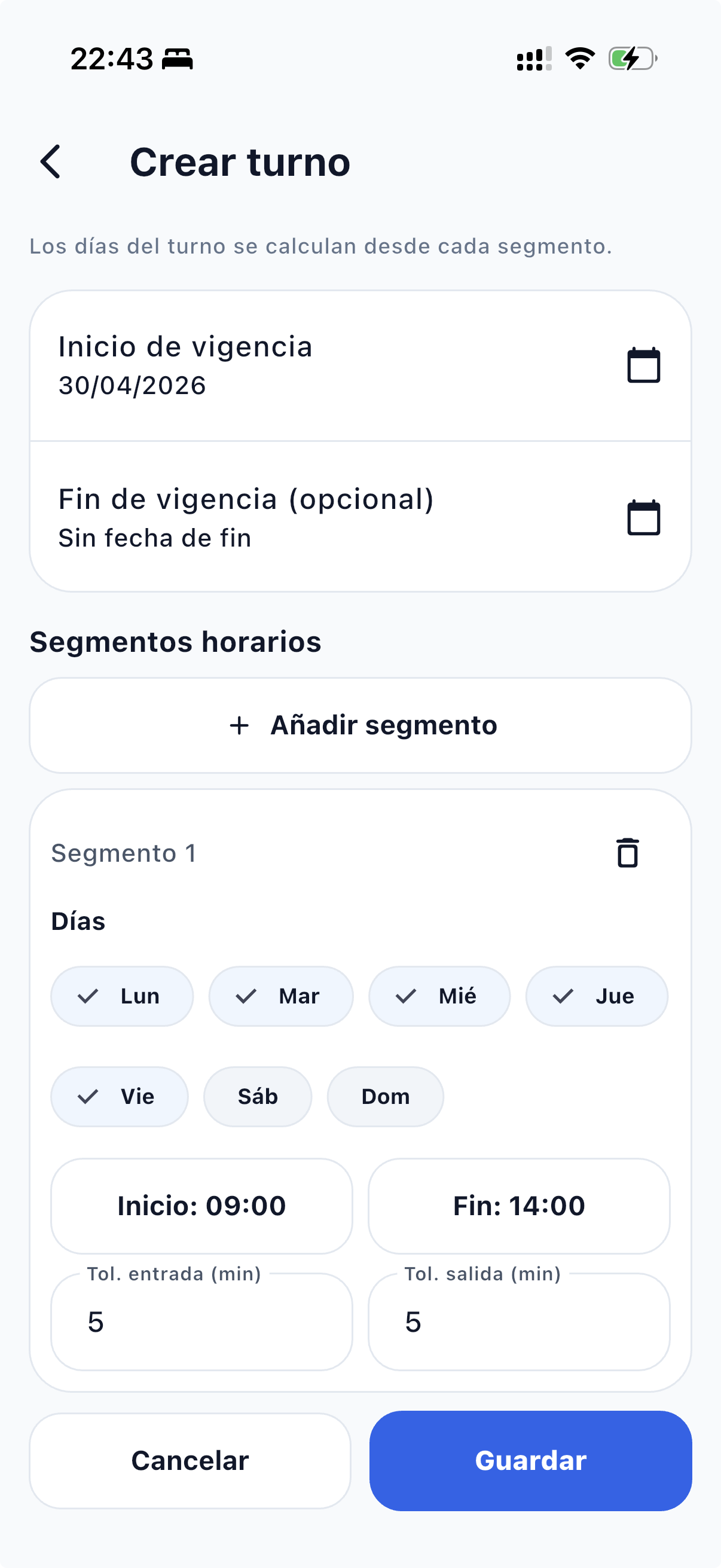 Formulario — segmentos